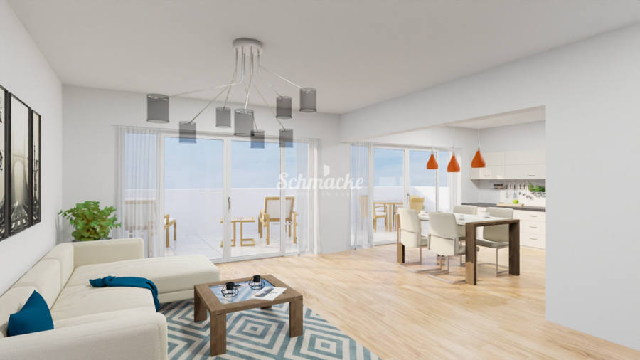 Wohn-/Esszimmer - Penthauswohnung, barrierefreier Neubau in Stadtnähe mit Traumblick und großer Dach-Terrasse (Whg.6)